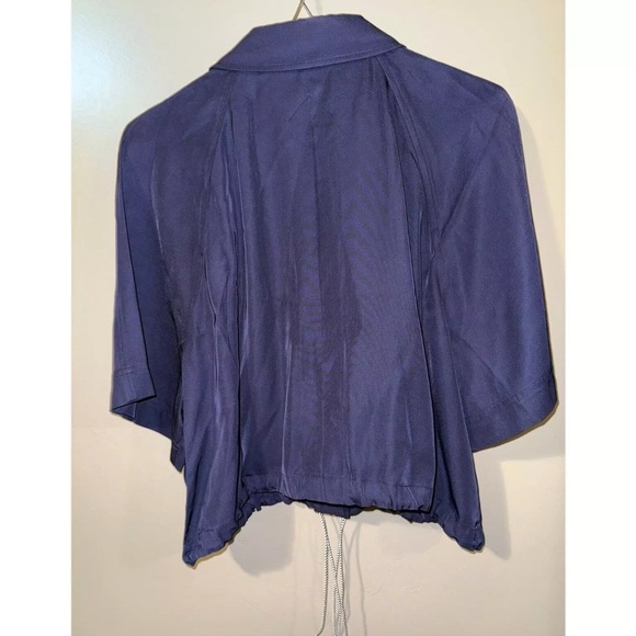 Blue Cyberpunk Academia GSTQ NWT Cropped collar shirt snap buttons XL Business - Picture 2 of 8